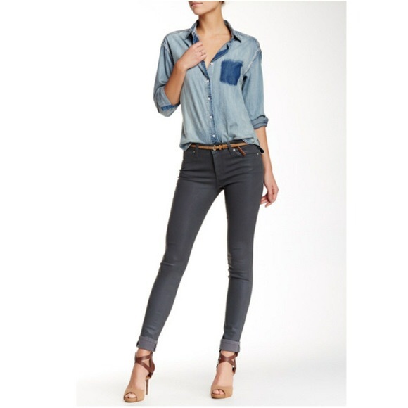 Joe's Jeans Denim - Joe’s Midrise Skinny Coated Jeans Grey Skies